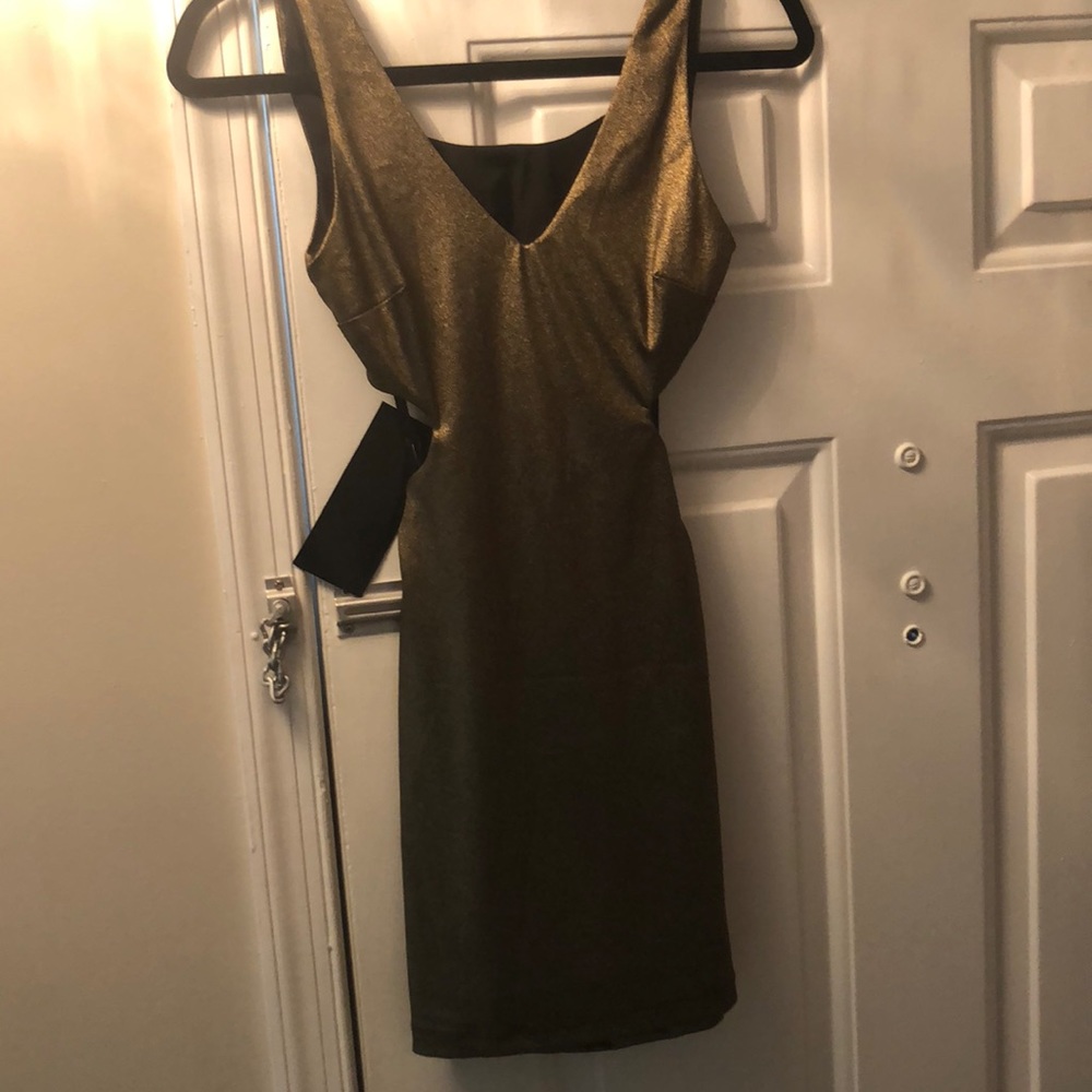 Bebe metallic side cutout dress